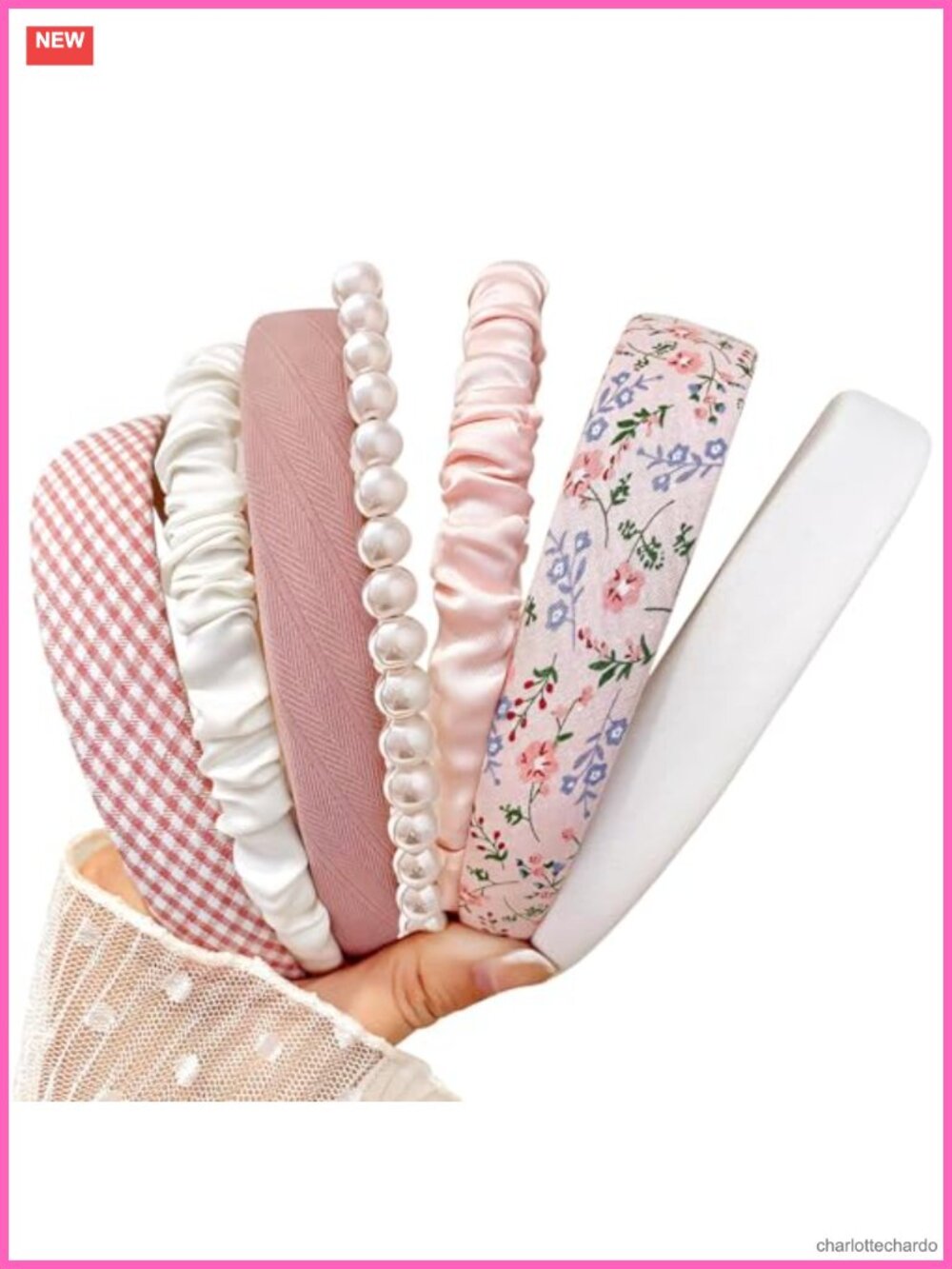 7pc Floral Padded Headbands Pearl Non-Slip Wide Hair Accessories Set